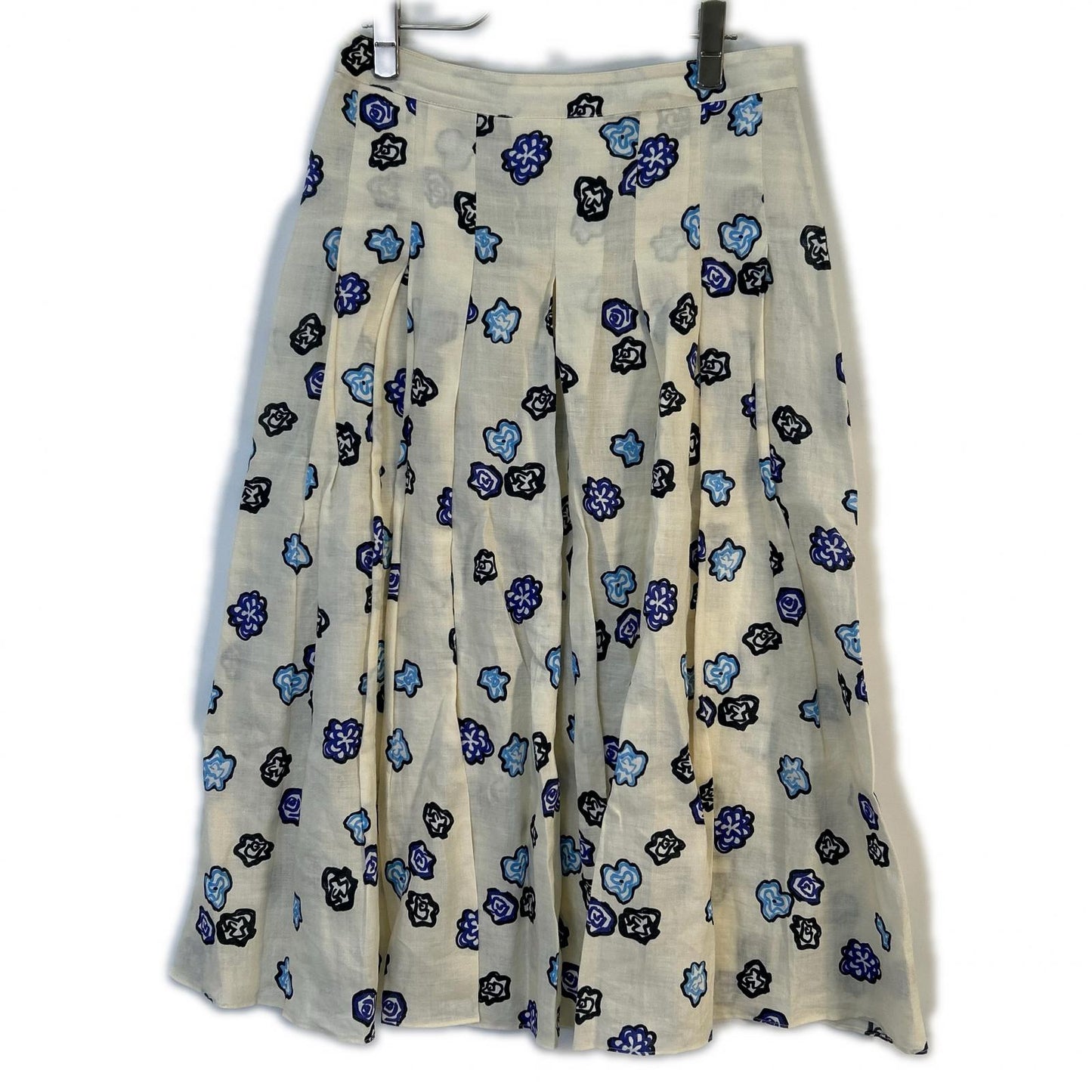 GOMA0288V0 20 Years Ivory Linen 100% Flower Print Tuck Skirt Skirt 38 Women's
