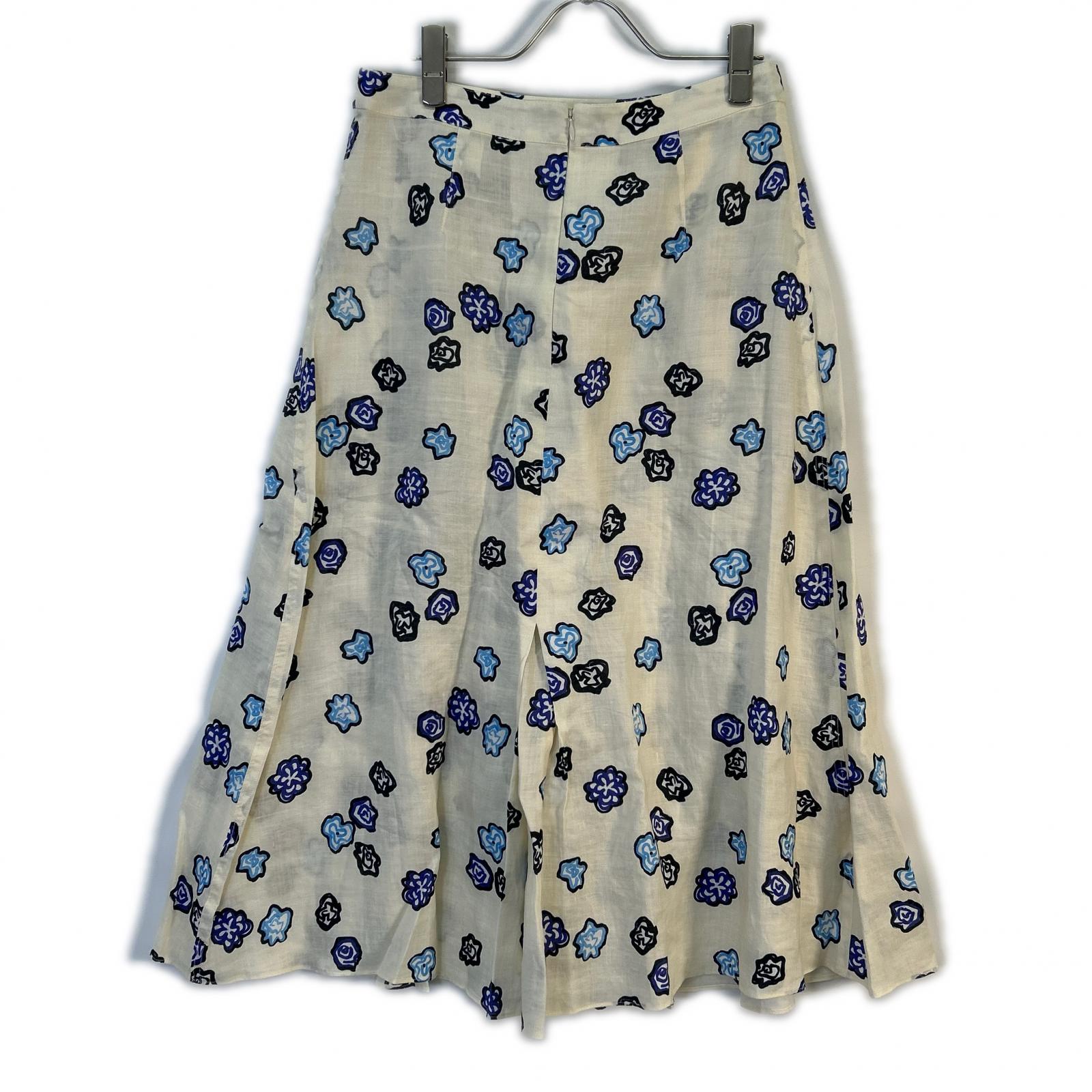 GOMA0288V0 20 Years Ivory Linen 100% Flower Print Tuck Skirt Skirt 38 Women's