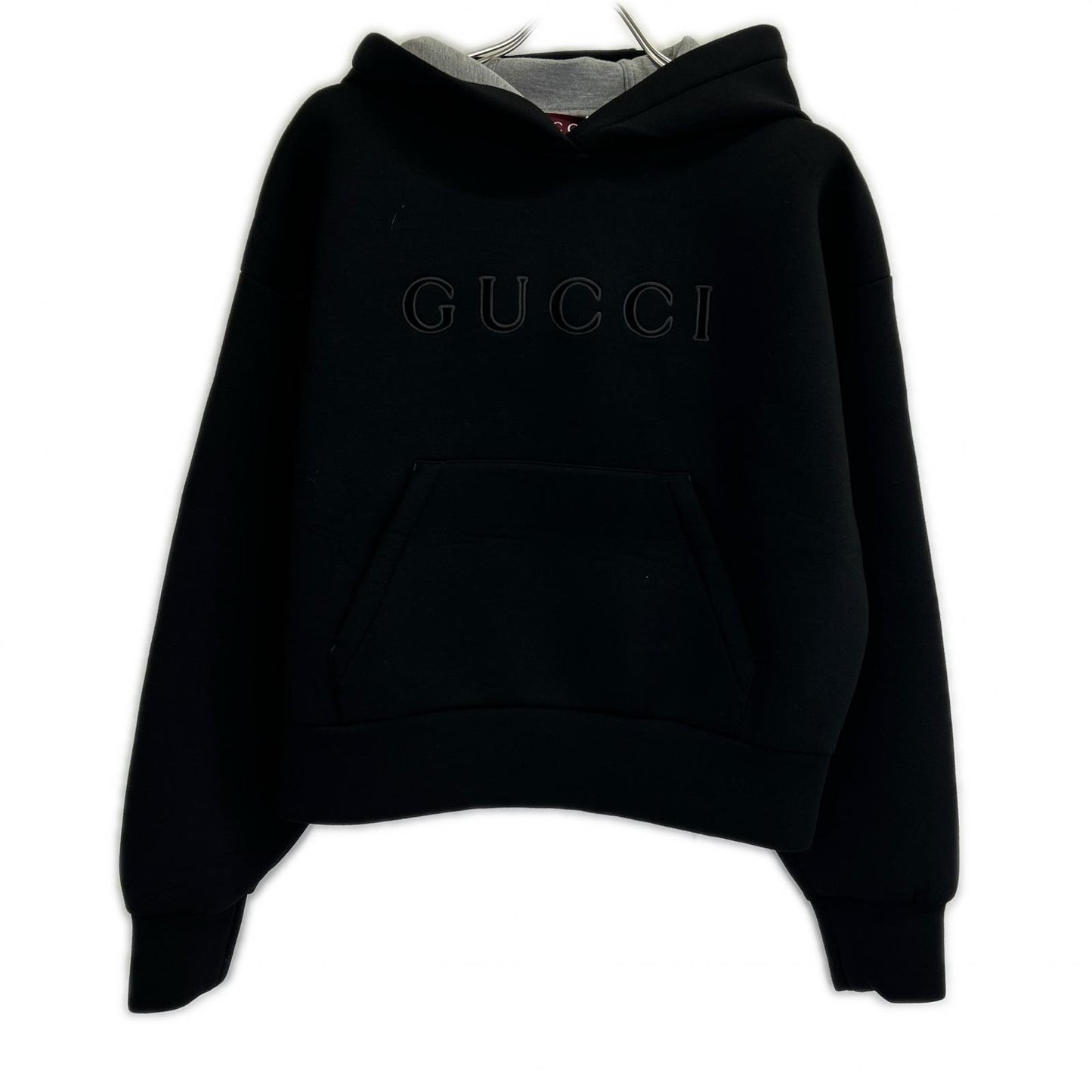 GUCCI 古驰 几乎全新 国内专柜 798544 XJHMQ 黑色 粘纤 正面徽标 运动衫连帽卫衣 上衣