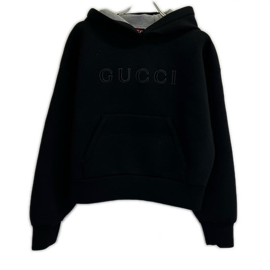 GUCCI グッチ 新品同様 国内正規 798544 XJHMQ ﾌﾞﾗｯｸ ﾋﾞｽｺｰｽ ﾌﾛﾝﾄﾛｺﾞ ｼﾞｬｰｼﾞｰｽｳｪｯﾄﾌｰﾃﾞｨ トップス S