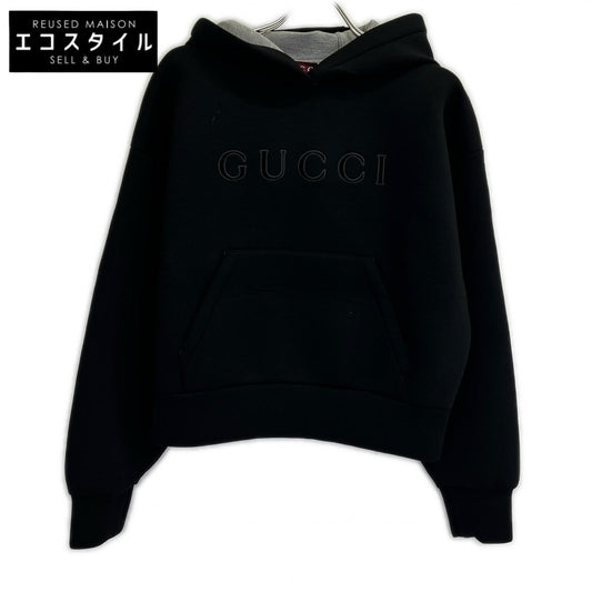 GUCCI グッチ 新品同様 国内正規 798544 XJHMQ ブラック ビスコース フロントロゴ ジャージースウェットフーディ トップス