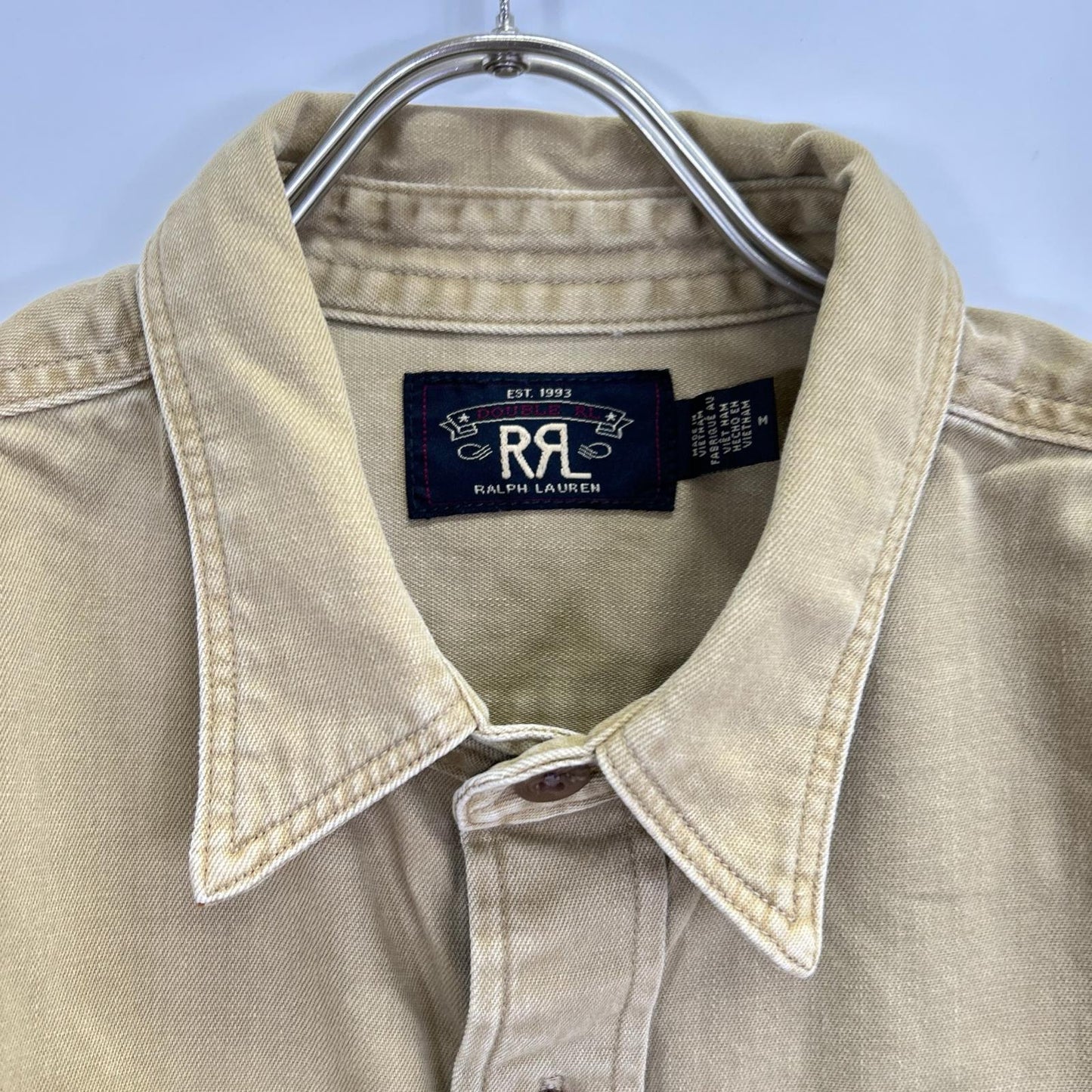 RRL ダブルアールエル ベージュ コットン ツイル オフィサーズ ワークシャツ トップス