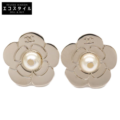 CHANEL B17B Coco Mark Camellia Motif Imitation Pearl Pierced Earrings
