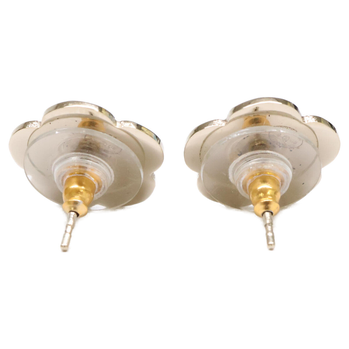 CHANEL B17B Coco Mark Camellia Motif Imitation Pearl Pierced Earrings