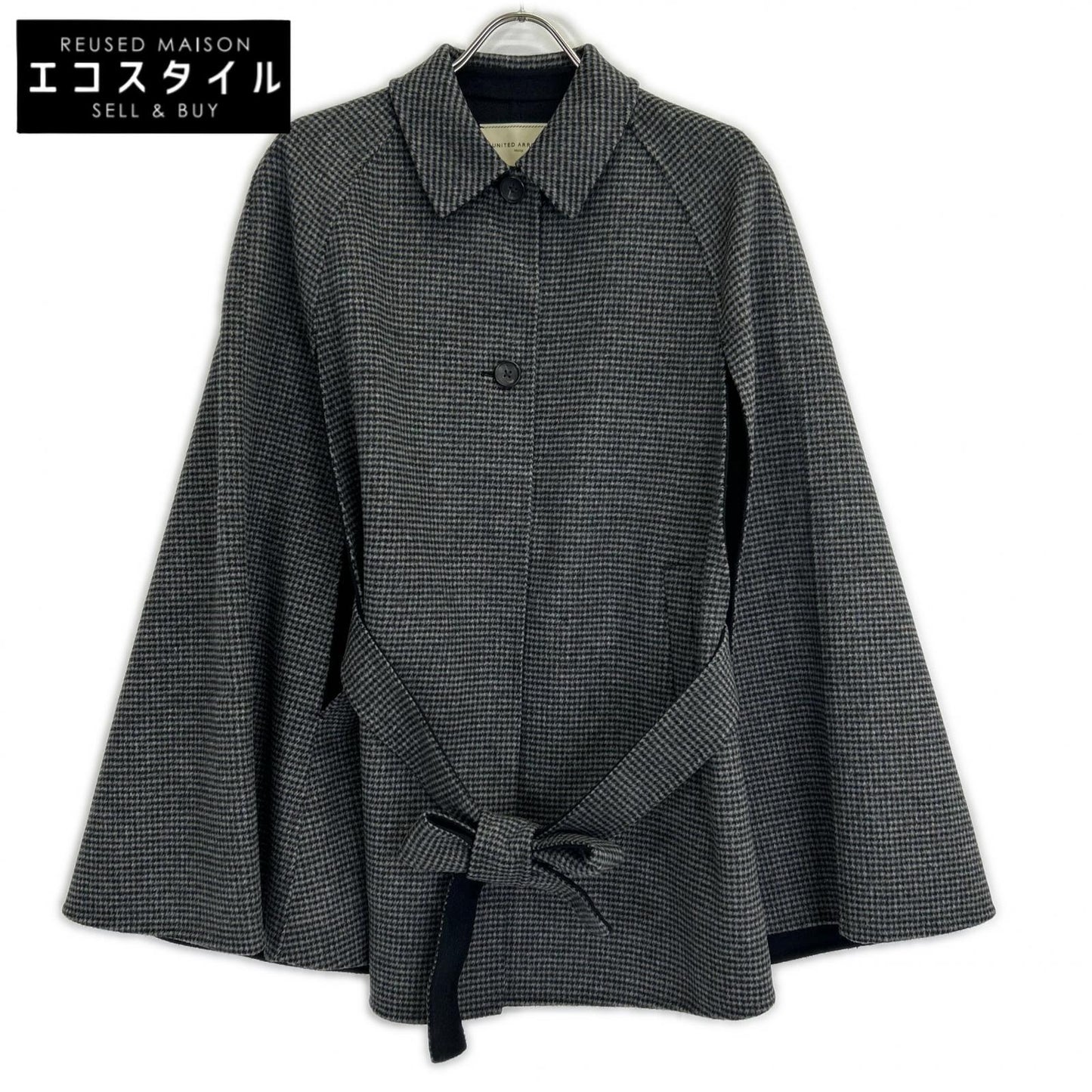 UNITED ARROWS ユナイテッドアローズ 1525-1-994801 ﾌﾞﾗｯｸ ﾊｳﾝﾄﾞﾄｩｰｽ ﾍﾞﾙﾄ ﾘﾊﾞｰｹｰﾌﾟｺｰﾄ コート 36 レディース
