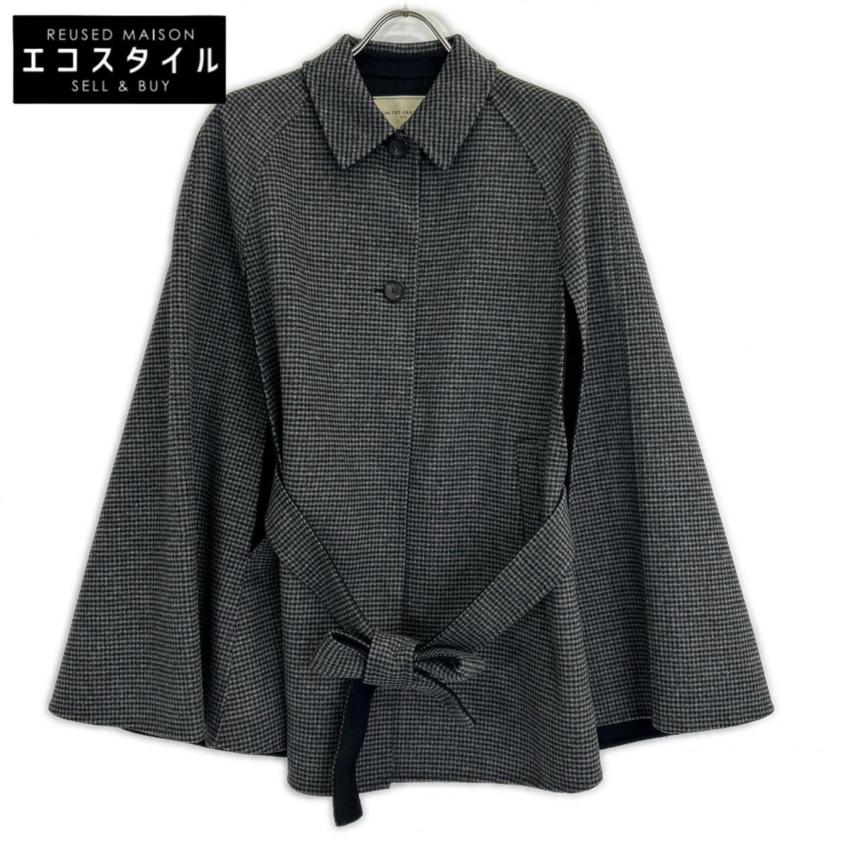 UNITED ARROWS ユナイテッドアローズ 1525-1-994801 ブラック ハウンドトゥース ベルト リバーケープコート コート