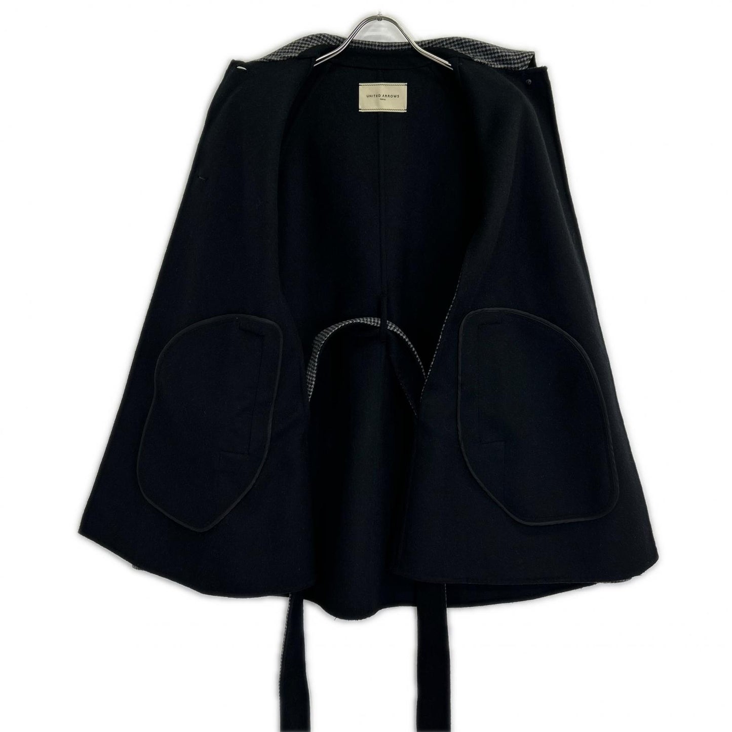 UNITED ARROWS ユナイテッドアローズ 1525-1-994801 ﾌﾞﾗｯｸ ﾊｳﾝﾄﾞﾄｩｰｽ ﾍﾞﾙﾄ ﾘﾊﾞｰｹｰﾌﾟｺｰﾄ コート 36 レディース