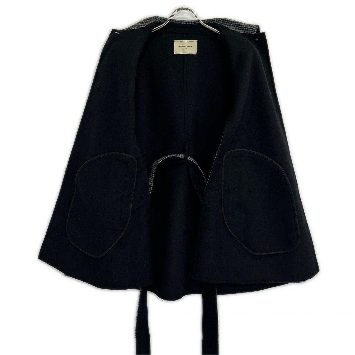 UNITED ARROWS ユナイテッドアローズ 1525-1-994801 ブラック ハウンドトゥース ベルト リバーケープコート コート