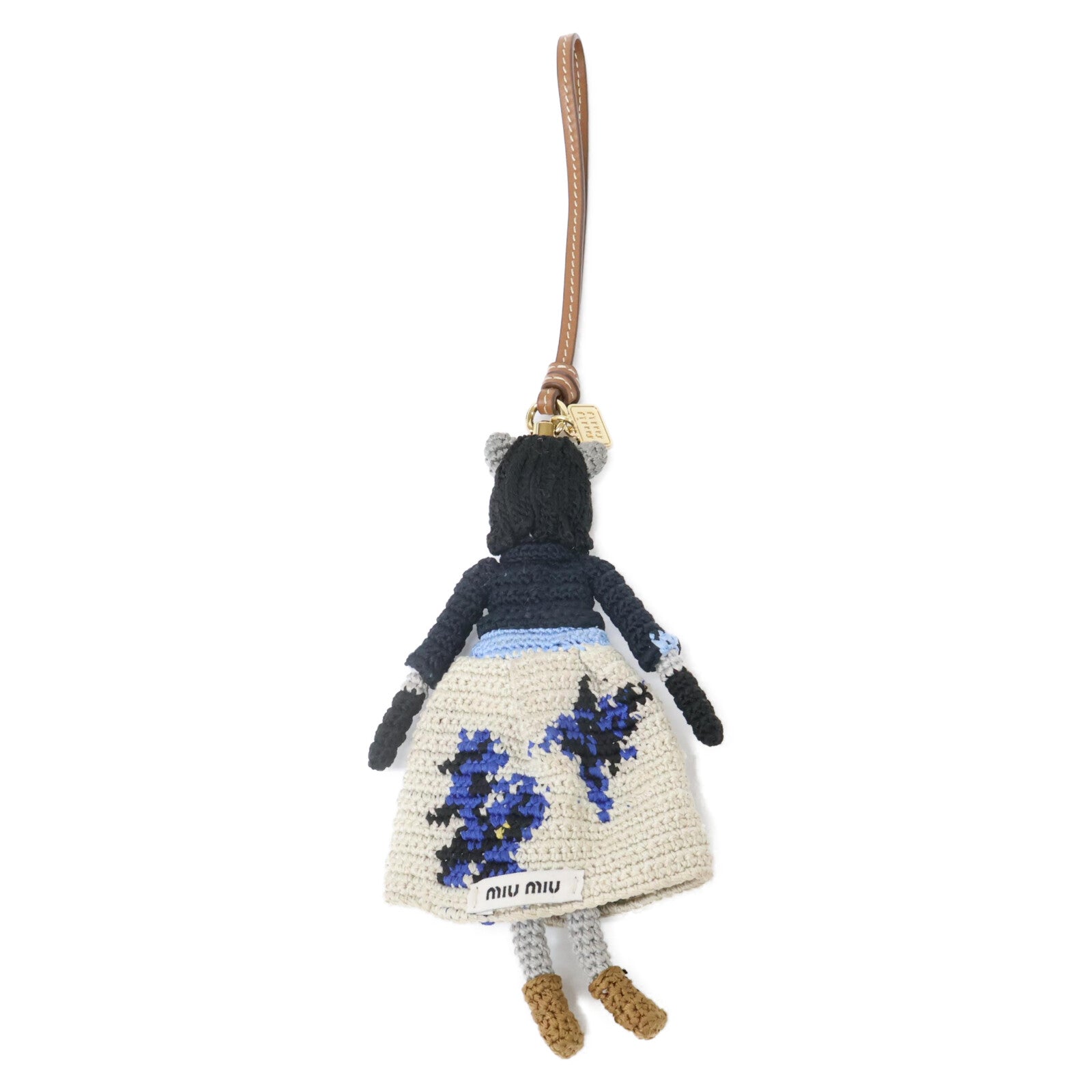 MIUMIU Miu Miu 24AW 5TT215 Technical Yarn Trick Leather Strap Bag Charm Key Holder