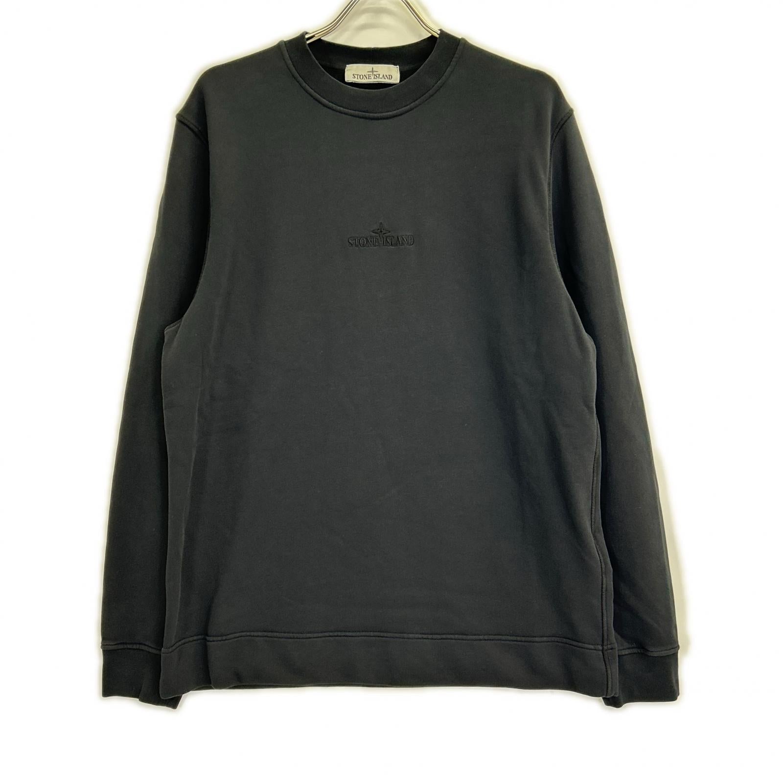 STONE ISLAND ストーンアイランド K1S156100667 S0124 ブラック コットン混 ロゴ刺繍 クルーネックスウェットプルオーバー トップス