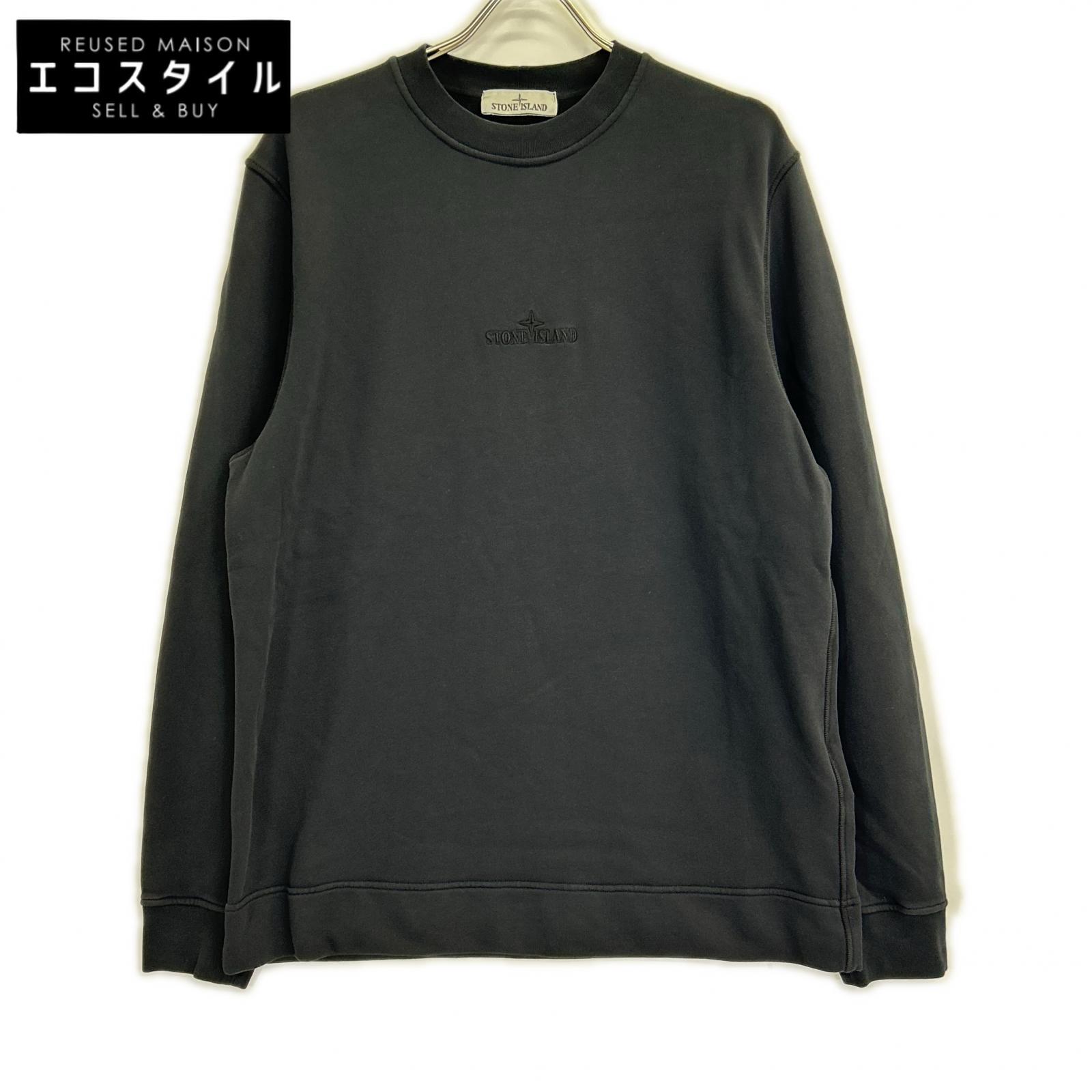 STONE ISLAND ストーンアイランド K1S156100667 S0124 ブラック コットン混 ロゴ刺繍 クルーネックスウェットプルオーバー トップス