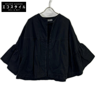 DRIES VAN NOTEN black voluminous ruffled-sleeve collarless garment-dyed jacket jacket