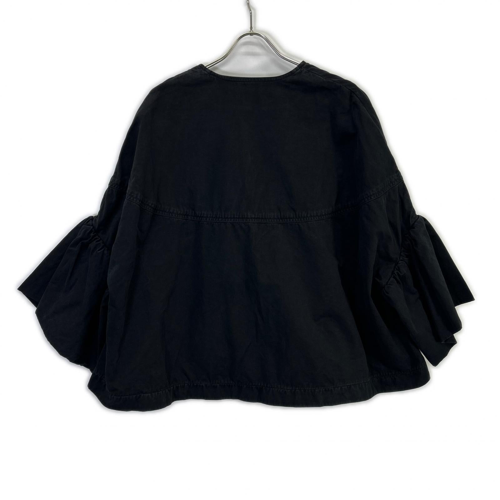 DRIES VAN NOTEN black voluminous ruffled-sleeve collarless garment-dyed jacket jacket