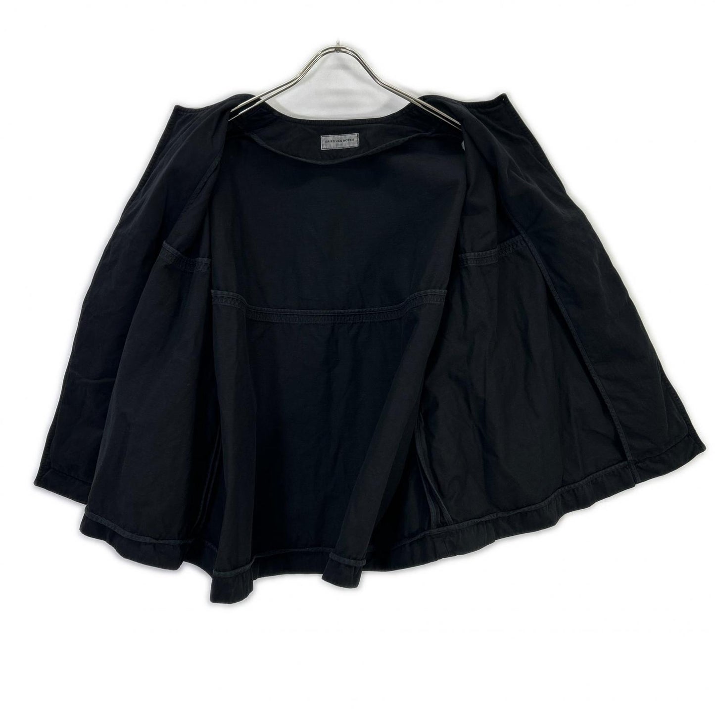 DRIES VAN NOTEN black voluminous ruffled-sleeve collarless garment-dyed jacket jacket