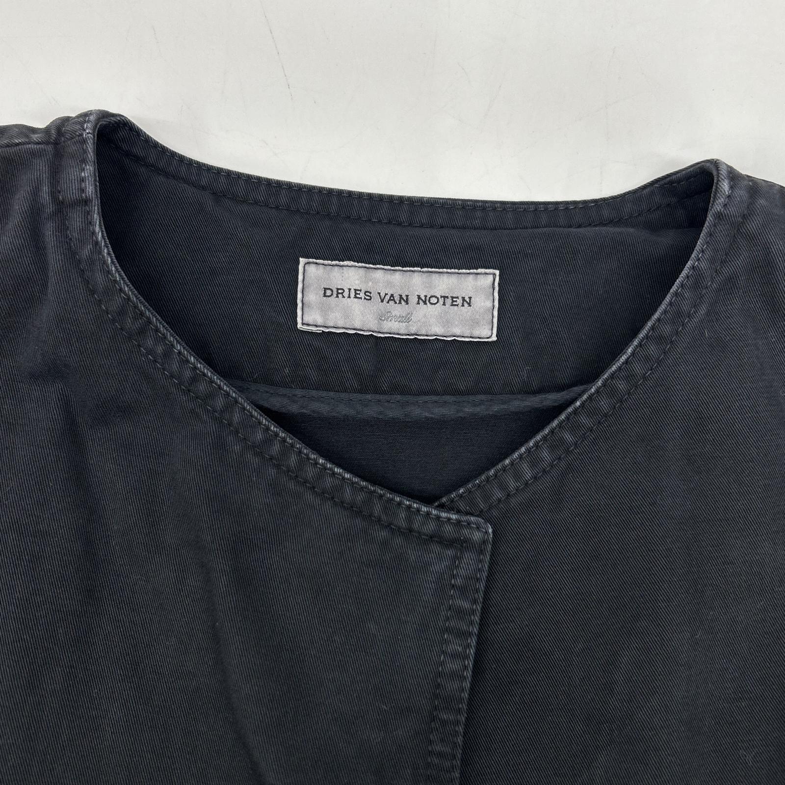 DRIES VAN NOTEN black voluminous ruffled-sleeve collarless garment-dyed jacket jacket