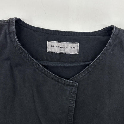 DRIES VAN NOTEN black voluminous ruffled-sleeve collarless garment-dyed jacket jacket