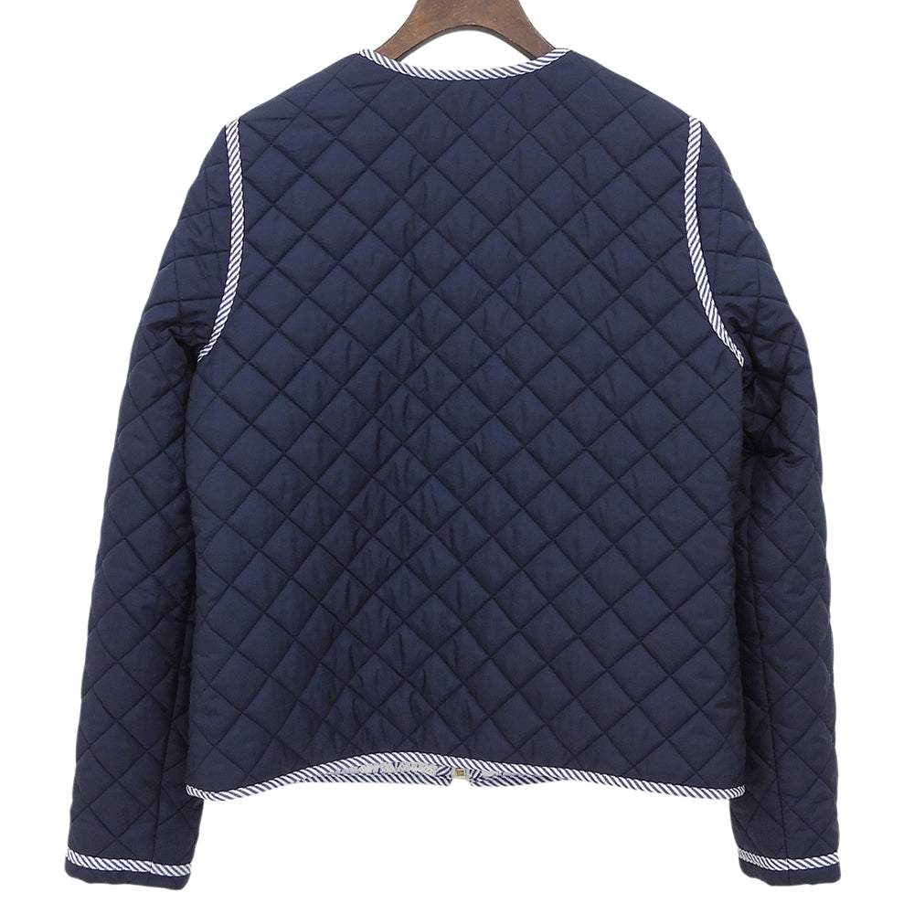 Tory Burch トリーバーチ キルティング×ストライプ ノーカラー リバーシブルジップブルゾン ジャケット レディース ネイビー S 53382 ジャケット