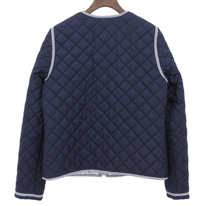 Tory Burch トリーバーチ キルティング×ストライプ ノーカラー リバーシブルジップブルゾン ジャケット レディース ネイビー S 53382 ジャケット