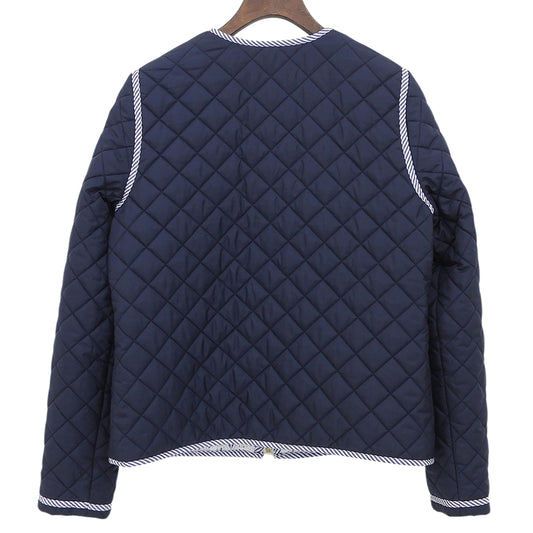 Tory Burch トリーバーチ キルティング×ストライプ ノーカラー リバーシブルジップブルゾン ジャケット レディース ネイビー S 53382 ジャケット
