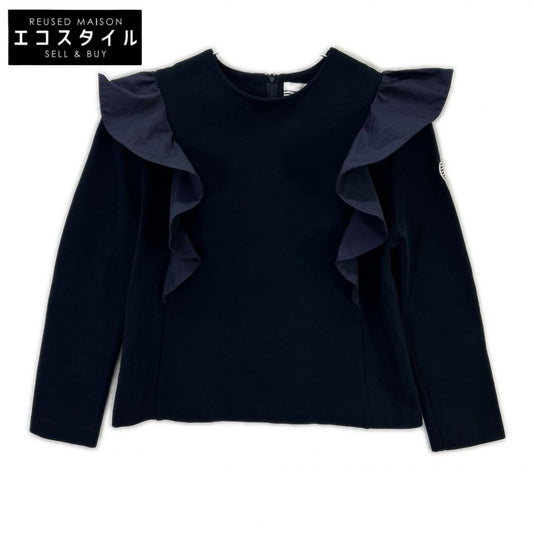 BORDERS at BALCONY ボーダーズアットバルコニー BD2221P-2B-03 ネイビー レーヨン混 バックジップ フリルデザインカットソー トップス