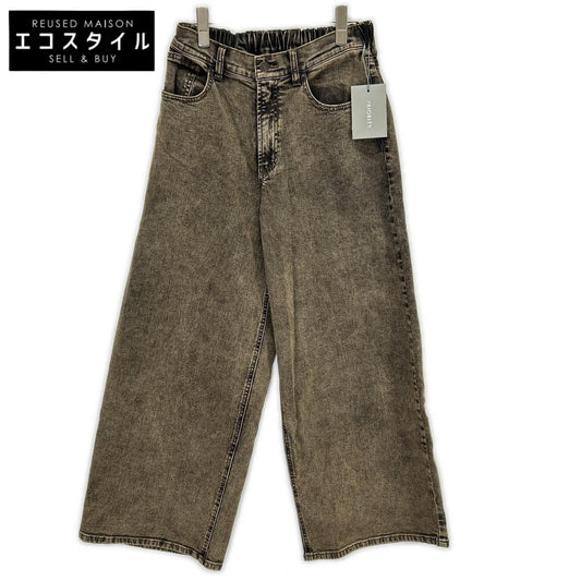 P47043AI ﾌﾞﾗｳﾝ ｺｯﾄﾝ混 ｼﾞｯﾌﾟﾌﾗｲ ﾜｲﾄﾞﾃﾞﾆﾑﾊﾟﾝﾂ ボトムス 38 レディース