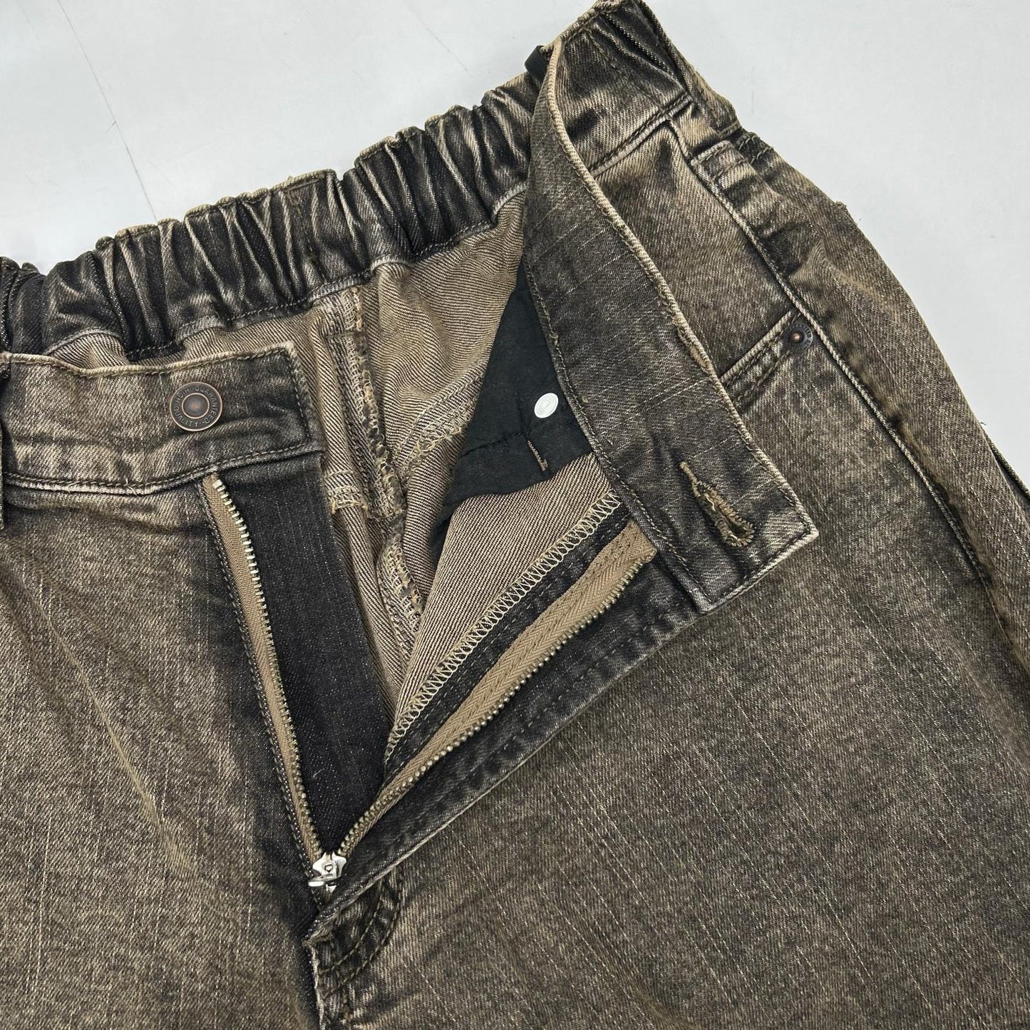 P47043AI ﾌﾞﾗｳﾝ ｺｯﾄﾝ混 ｼﾞｯﾌﾟﾌﾗｲ ﾜｲﾄﾞﾃﾞﾆﾑﾊﾟﾝﾂ ボトムス 38 レディース