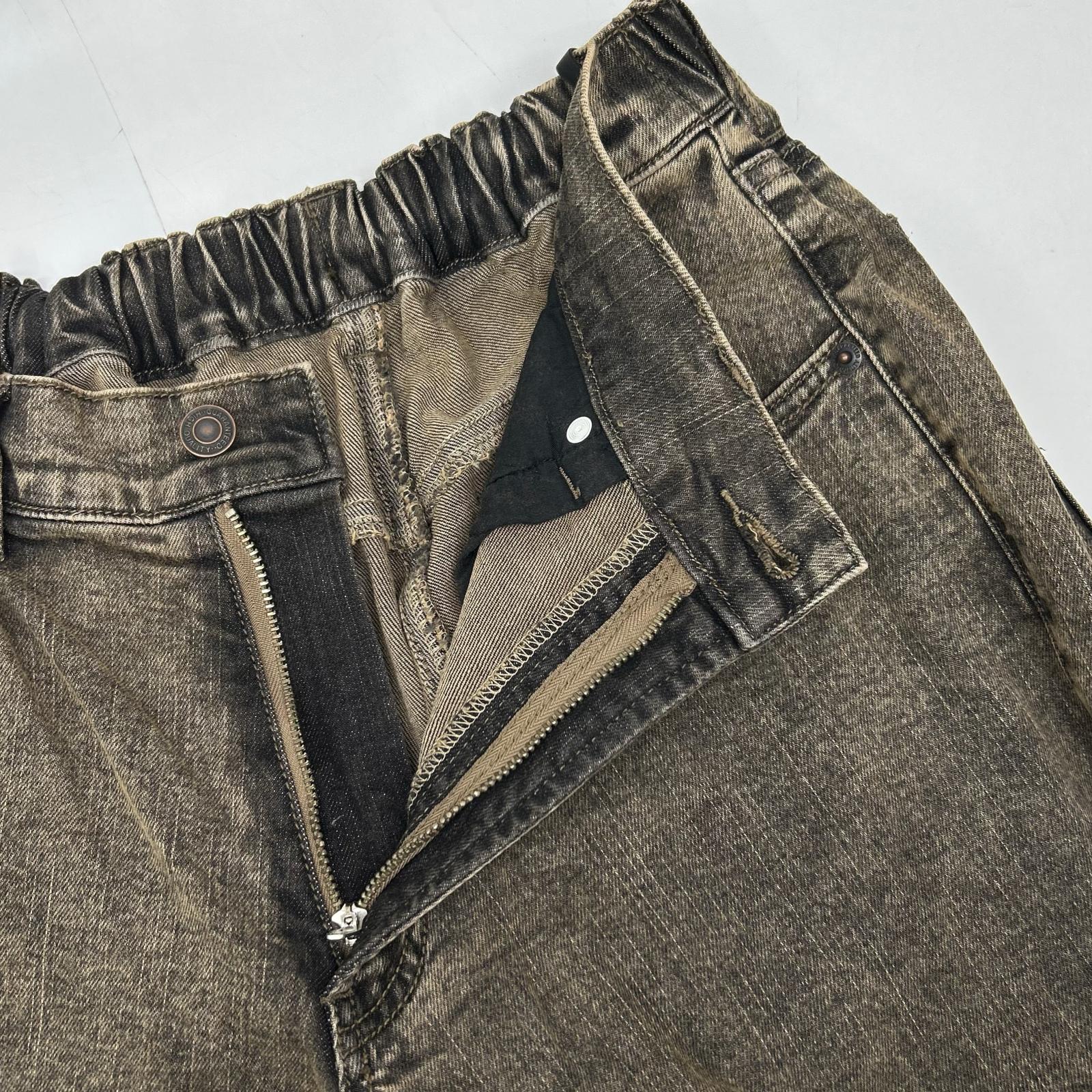 P47043AI ﾌﾞﾗｳﾝ ｺｯﾄﾝ混 ｼﾞｯﾌﾟﾌﾗｲ ﾜｲﾄﾞﾃﾞﾆﾑﾊﾟﾝﾂ ボトムス 38 レディース