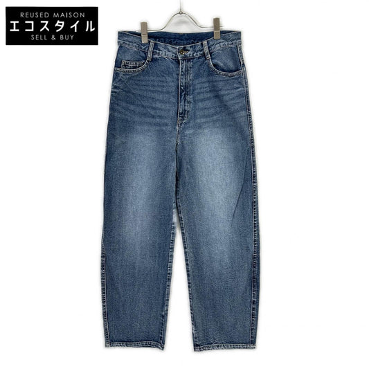 68242602 Wash Blue Cotton Blend Drawstring Straight Denim Pants Bottoms 40 Women's