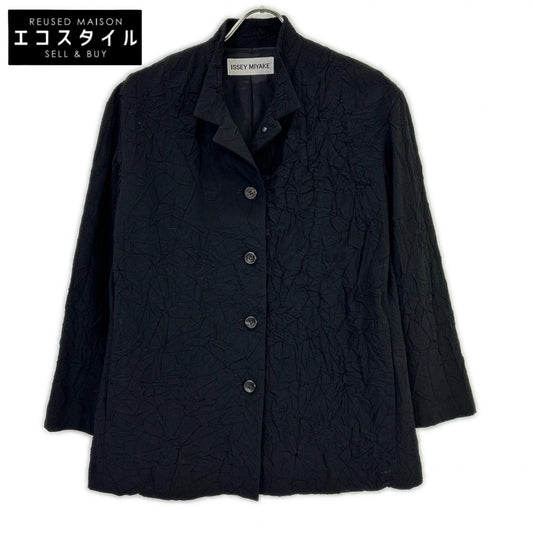 ﾌﾞﾗｯｸ ｼﾜ加工ｽﾀﾝﾄﾞｶﾗｰ ｳｰﾙ ﾛﾝｸﾞｽﾘｰﾌﾞｼｬﾂ トップス M レディース