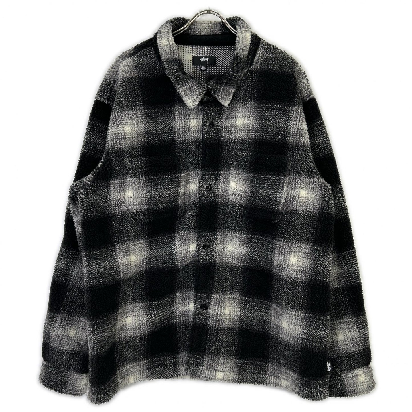 Black x White Plaid Sherpa Shirt/Jacket XL Men's