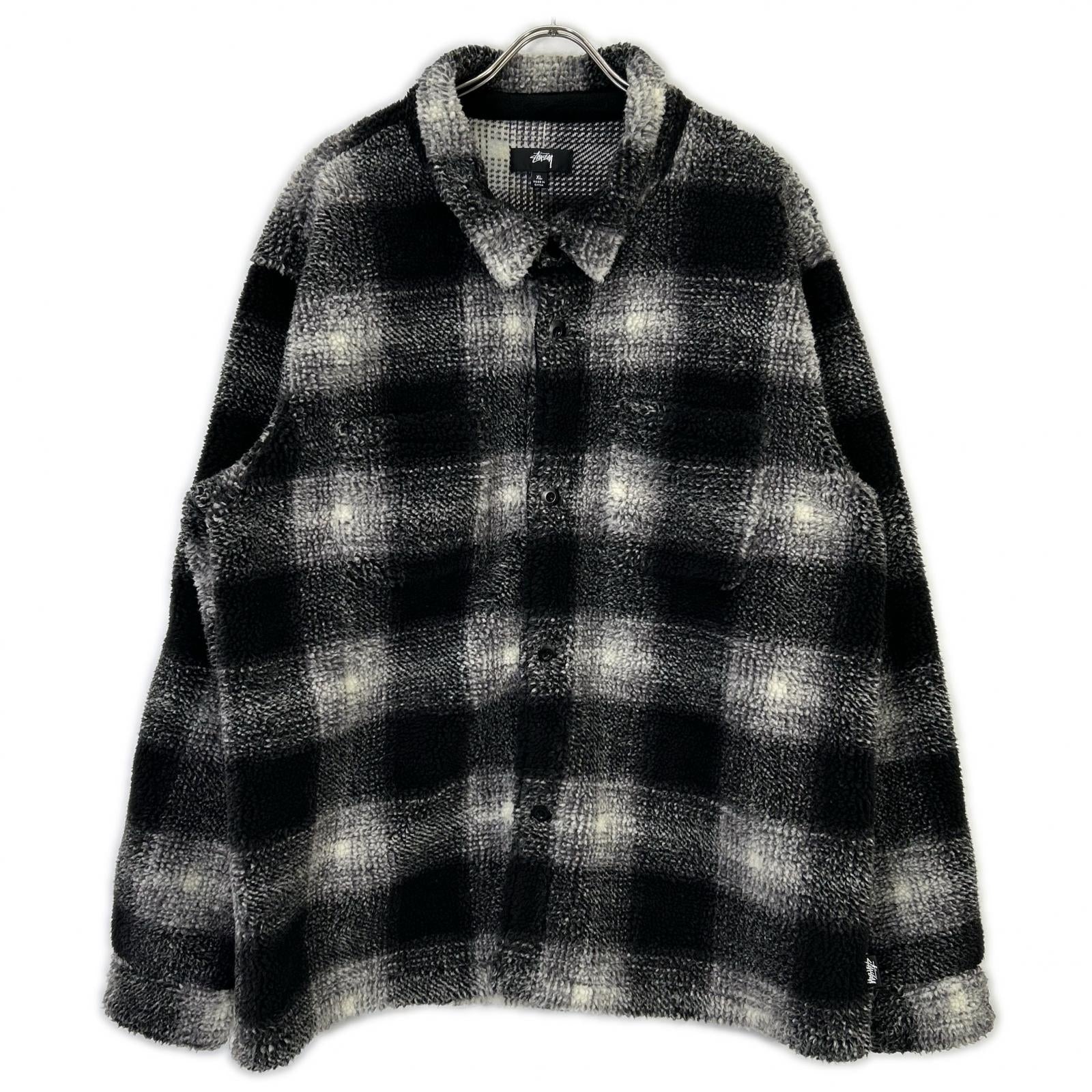 Black x White Plaid Sherpa Shirt/Jacket XL Men's