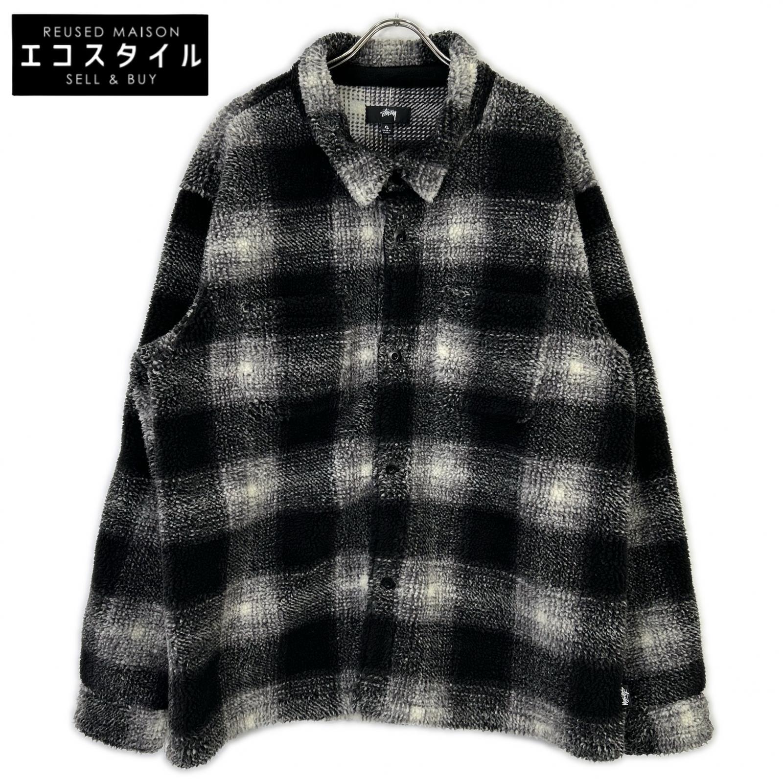 Black x White Plaid Sherpa Shirt/Jacket XL Men's