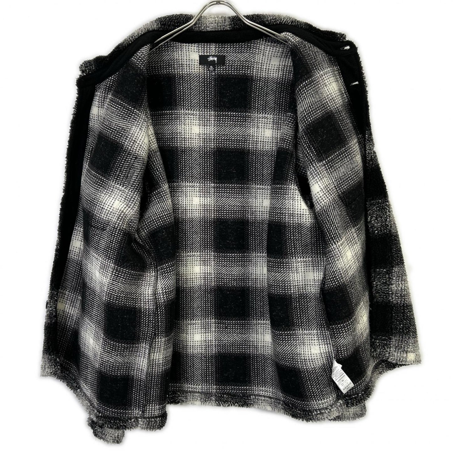 Black x White Plaid Sherpa Shirt/Jacket XL Men's