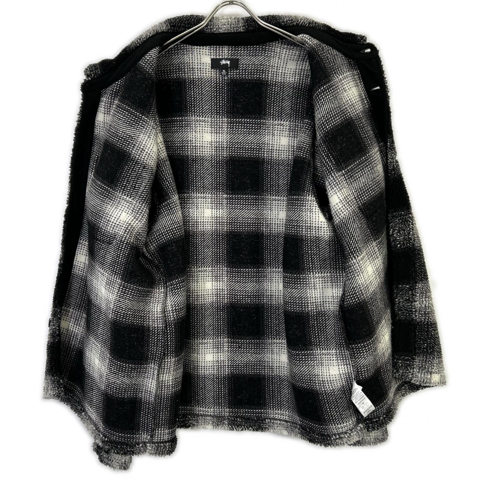 Black x White Plaid Sherpa Shirt/Jacket XL Men's