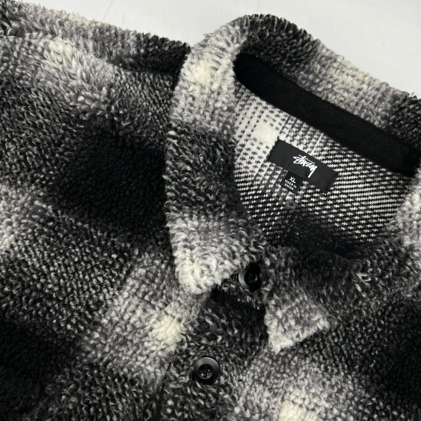 Black x White Plaid Sherpa Shirt/Jacket XL Men's