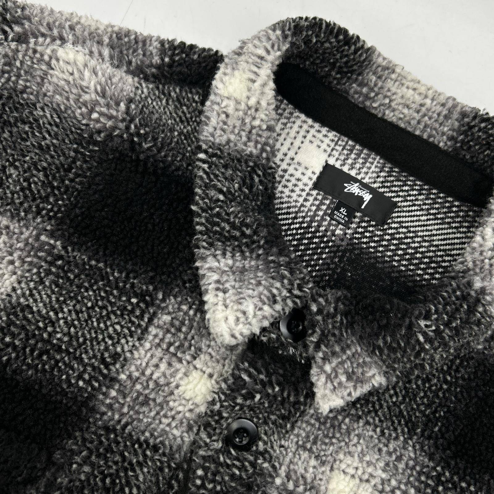 Black x White Plaid Sherpa Shirt/Jacket XL Men's