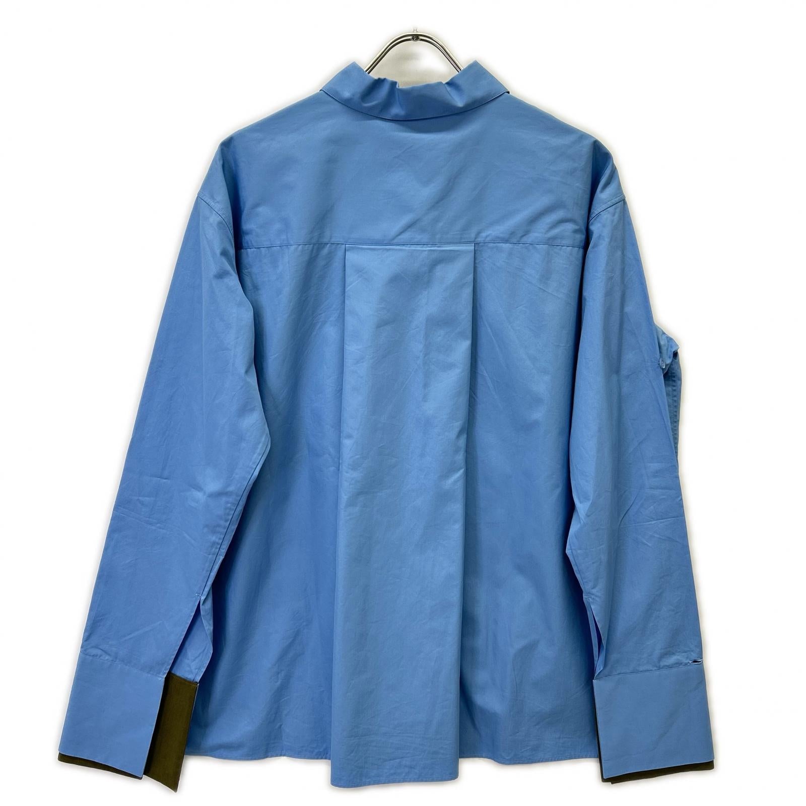 LOEWE 24AW S359Y05XBY Light blue x Khaki Cotton Anagram Embroidery Layered Design Turn-Up Shirt Top