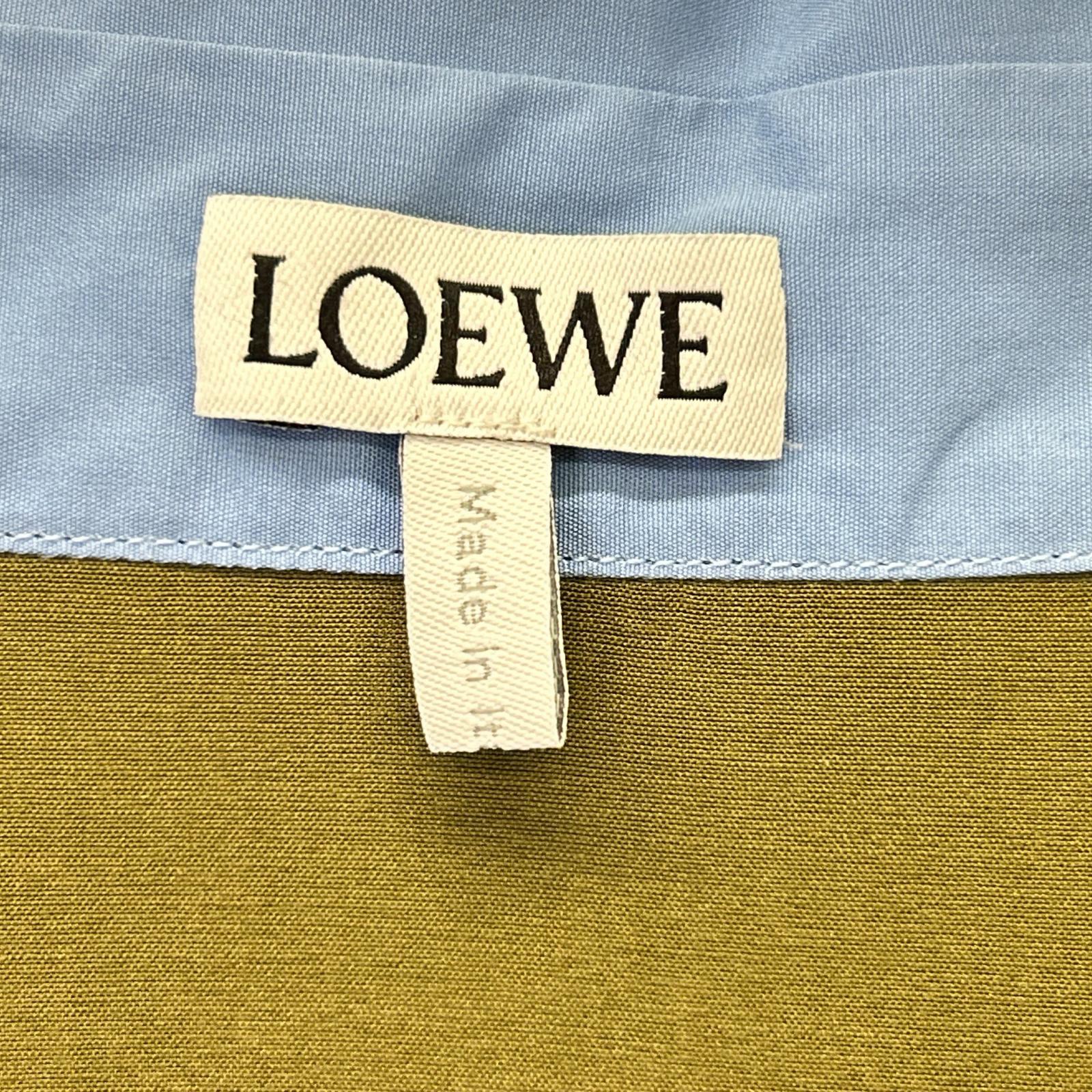 LOEWE 24AW S359Y05XBY Light blue x Khaki Cotton Anagram Embroidery Layered Design Turn-Up Shirt Top