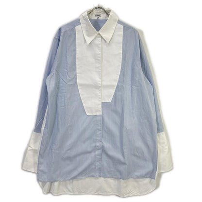 LOEWE S540Y06X62 Light Blue × White Cotton Poplin French-Cuff Asymmetrical Stripe Shirt Tops