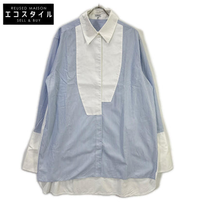 LOEWE S540Y06X62 Light Blue × White Cotton Poplin French-Cuff Asymmetrical Stripe Shirt Tops