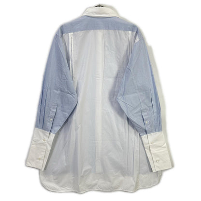 LOEWE S540Y06X62 Light Blue × White Cotton Poplin French-Cuff Asymmetrical Stripe Shirt Tops
