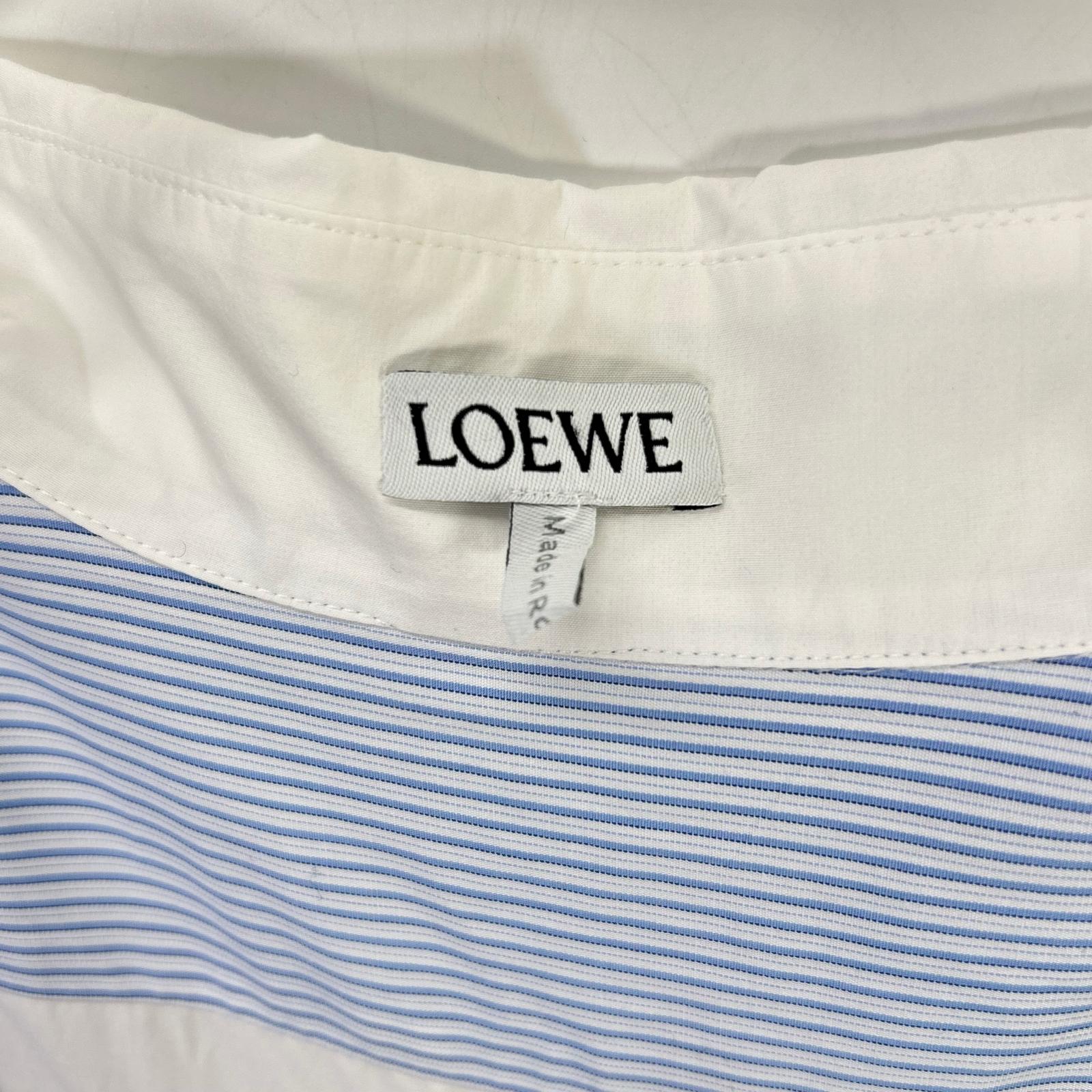 LOEWE S540Y06X62 Light Blue × White Cotton Poplin French-Cuff Asymmetrical Stripe Shirt Tops