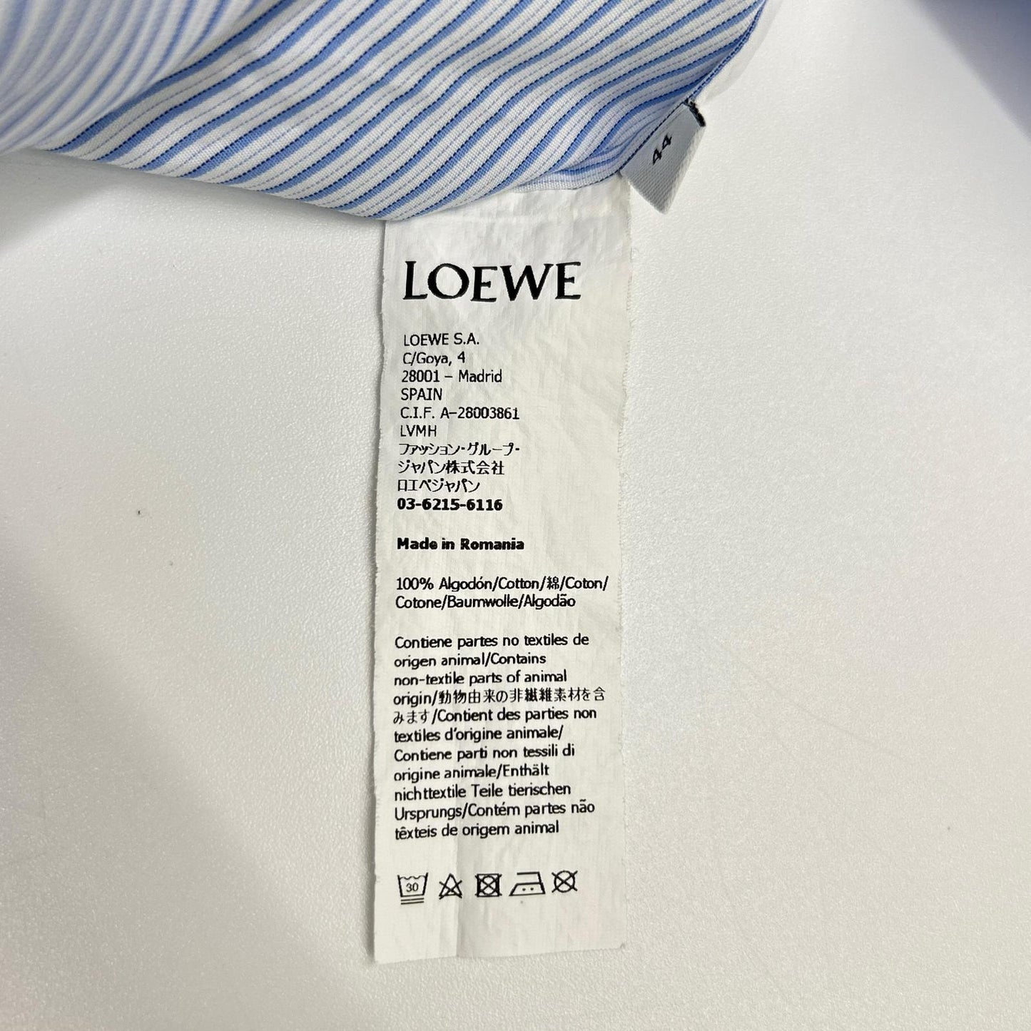 LOEWE S540Y06X62 Light Blue × White Cotton Poplin French-Cuff Asymmetrical Stripe Shirt Tops