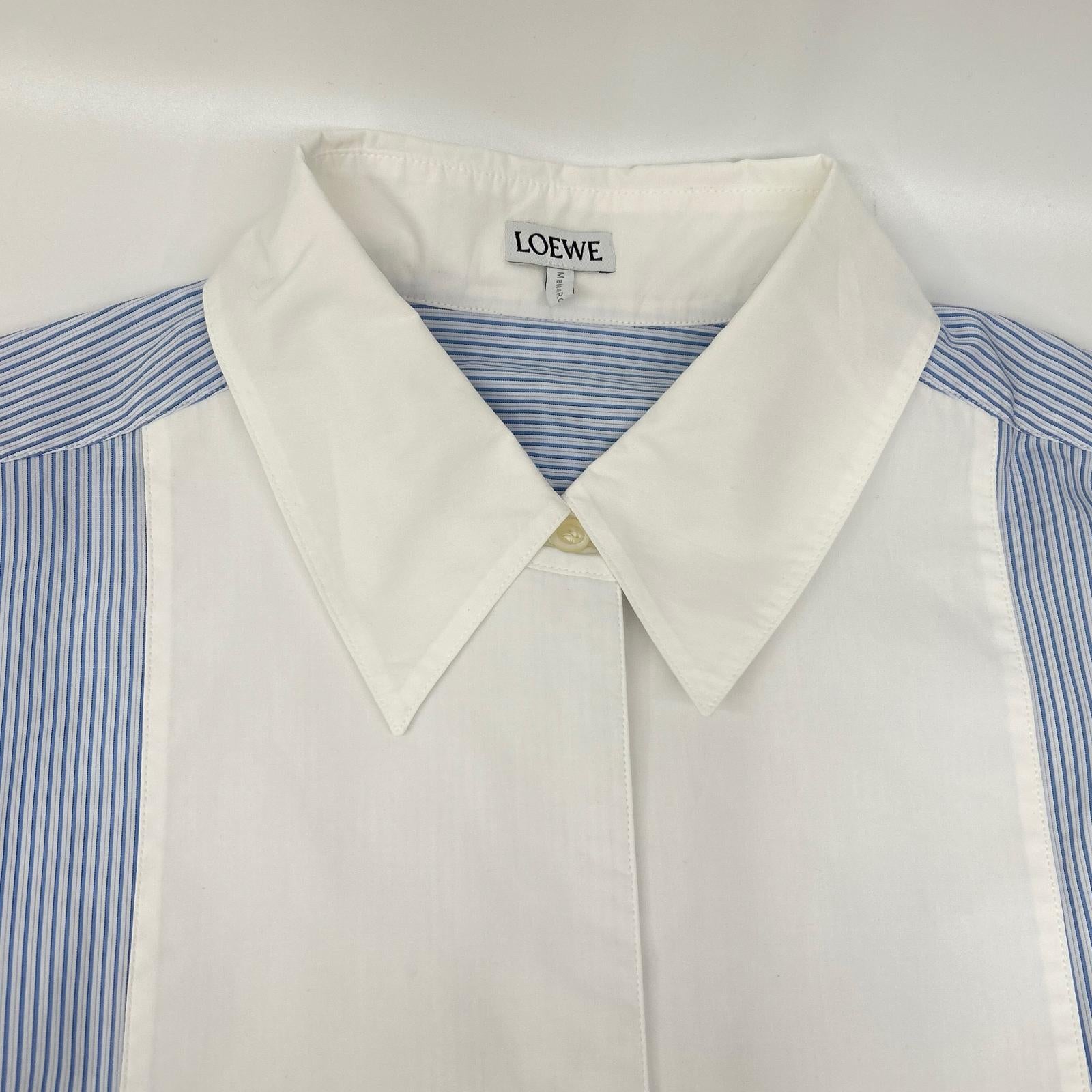 LOEWE S540Y06X62 Light Blue × White Cotton Poplin French-Cuff Asymmetrical Stripe Shirt Tops