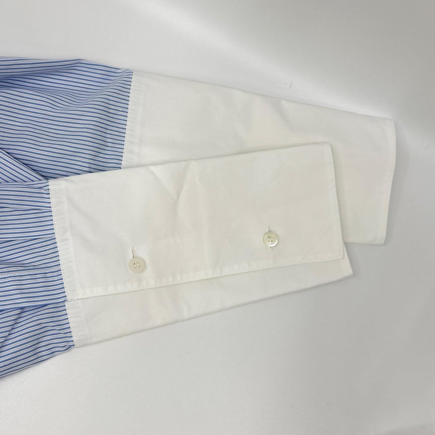 LOEWE S540Y06X62 Light Blue × White Cotton Poplin French-Cuff Asymmetrical Stripe Shirt Tops