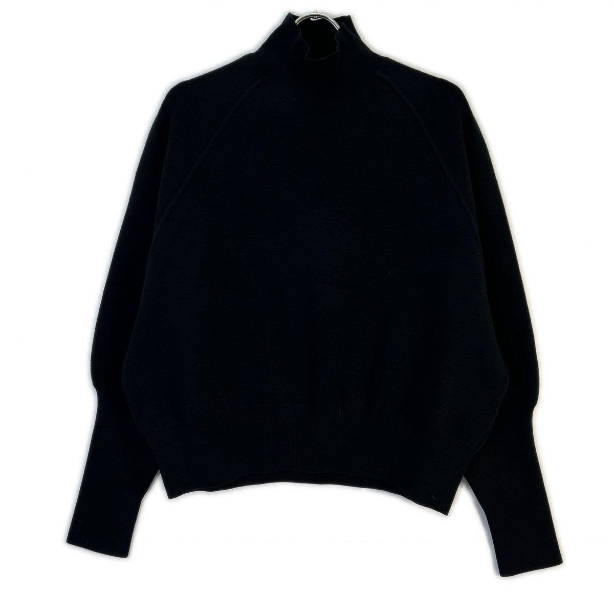 FN-WN-KNIT000179 黑色 羊毛混纺 落肩袖 高领针织套头衫 上衣 L 女士