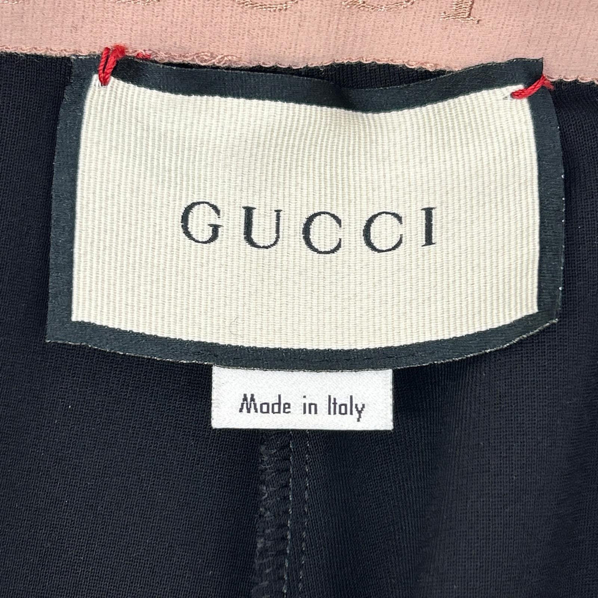 GUCCI グッチ 610943 XJCCX ブラック×ピンク レーヨン混 ウエストロゴ センターシーム ジャージーレギンスパンツ ボトムス