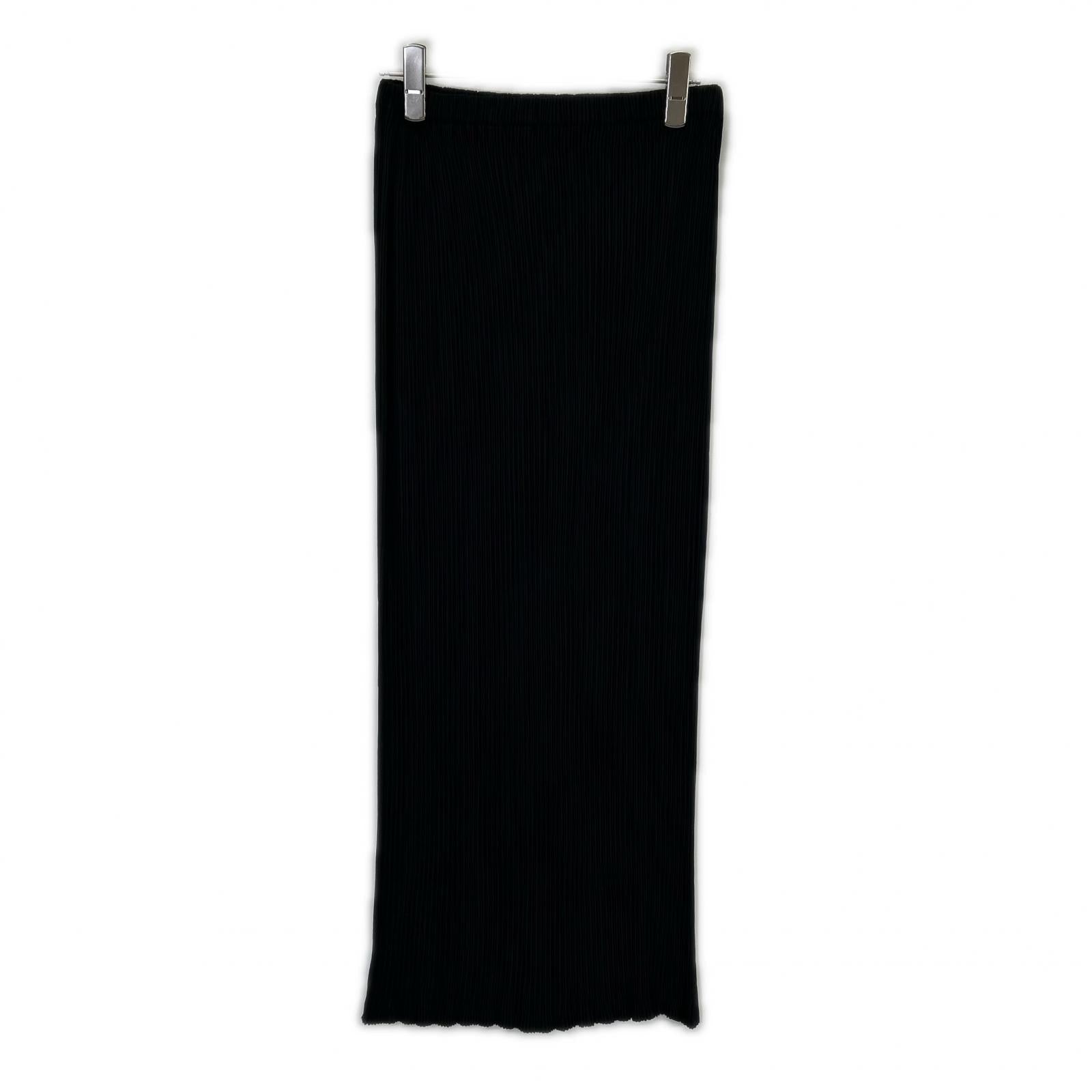 IM71-FG618 Black Pleated Long Skirt Skirt M Women's