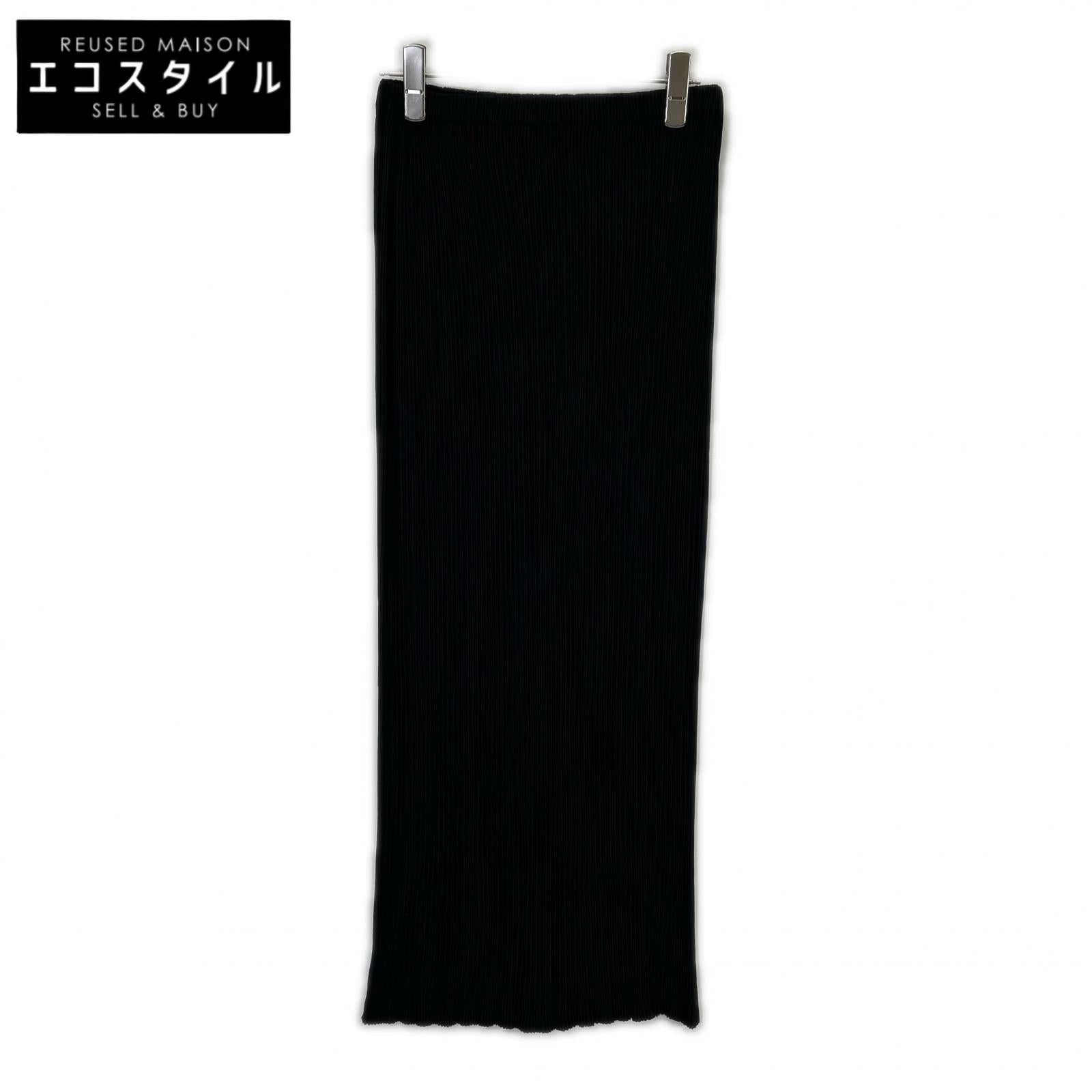 IM71-FG618 Black Pleated Long Skirt Skirt M Women's