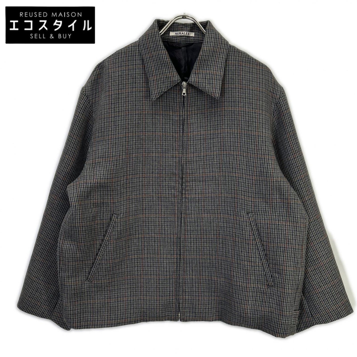 AURALEE オーラリー A8AB02BN チャコールグレー ウール DOUBLE FACE CHECK ZIP BLOUSON/ダブルフェイスチェックジップブルゾン ジャケット